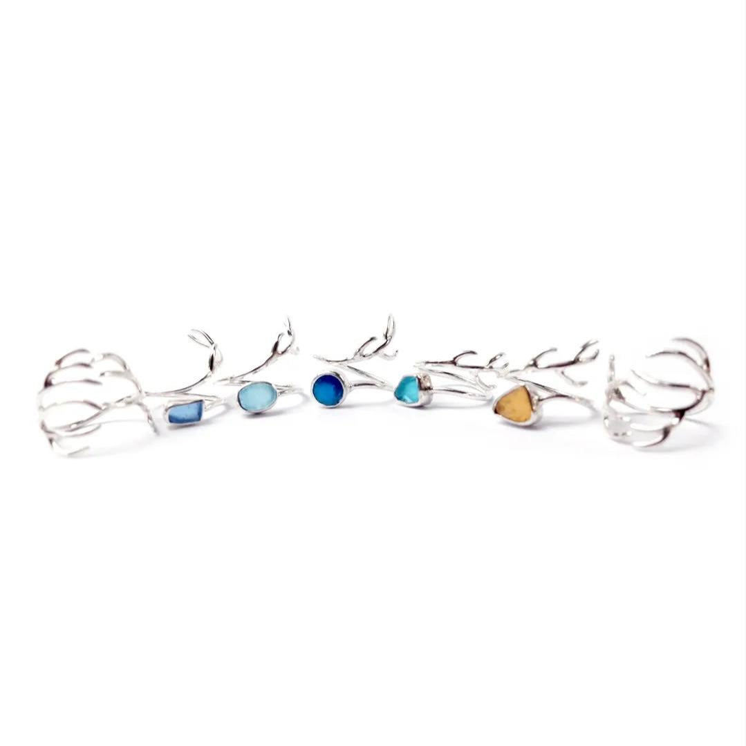 Mula Isla Sterling Silver & Sea Glass Coral Adjustable Ring