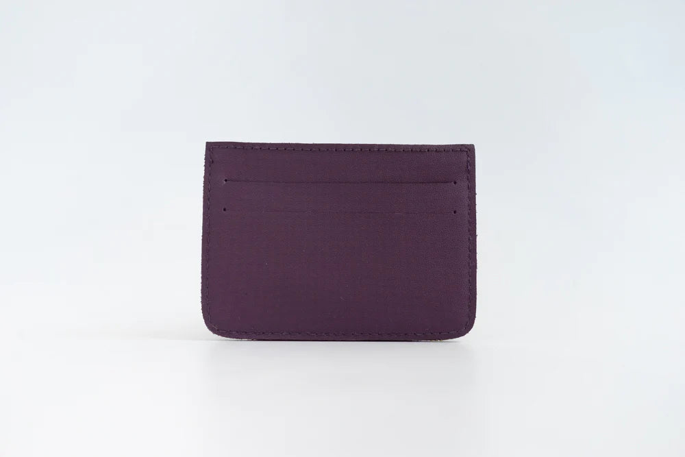 Woven Card Holder - Plum Leather