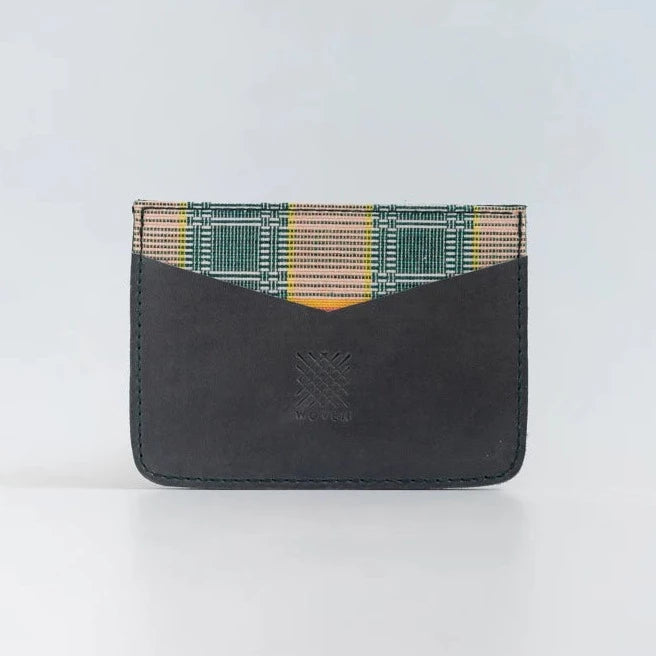 Woven Card Holder - Sage Green Leather