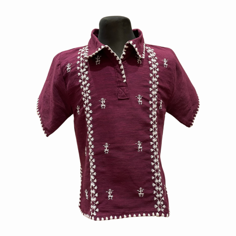 Women's Polo Blouse with Itneg Embroidery - Kantarines Weave