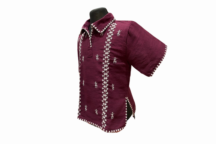 Women's Polo Blouse with Itneg Embroidery - Kantarines Weave