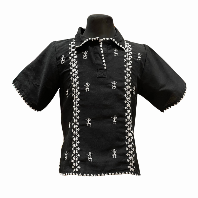 Women's Polo Blouse with Itneg Embroidery - Kantarines Weave