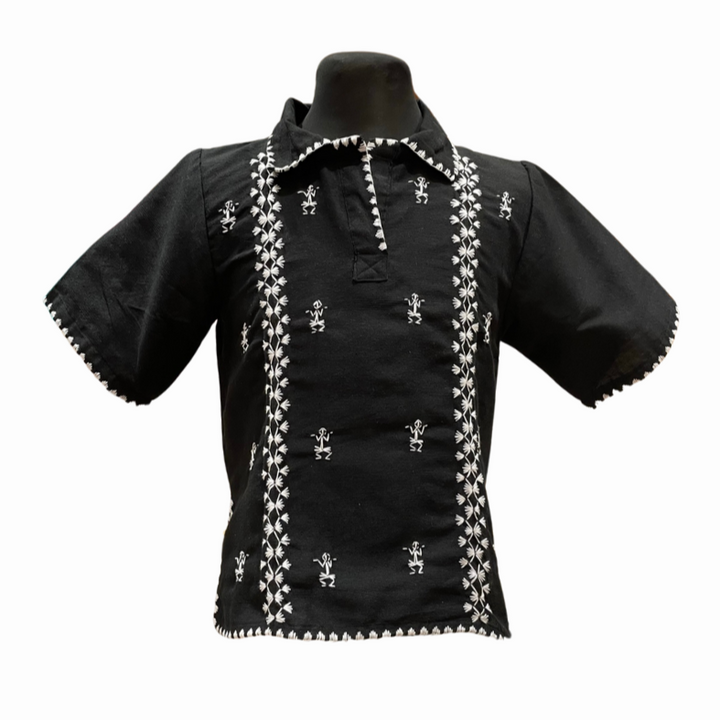 Women's Polo Blouse with Itneg Embroidery - Kantarines Weave