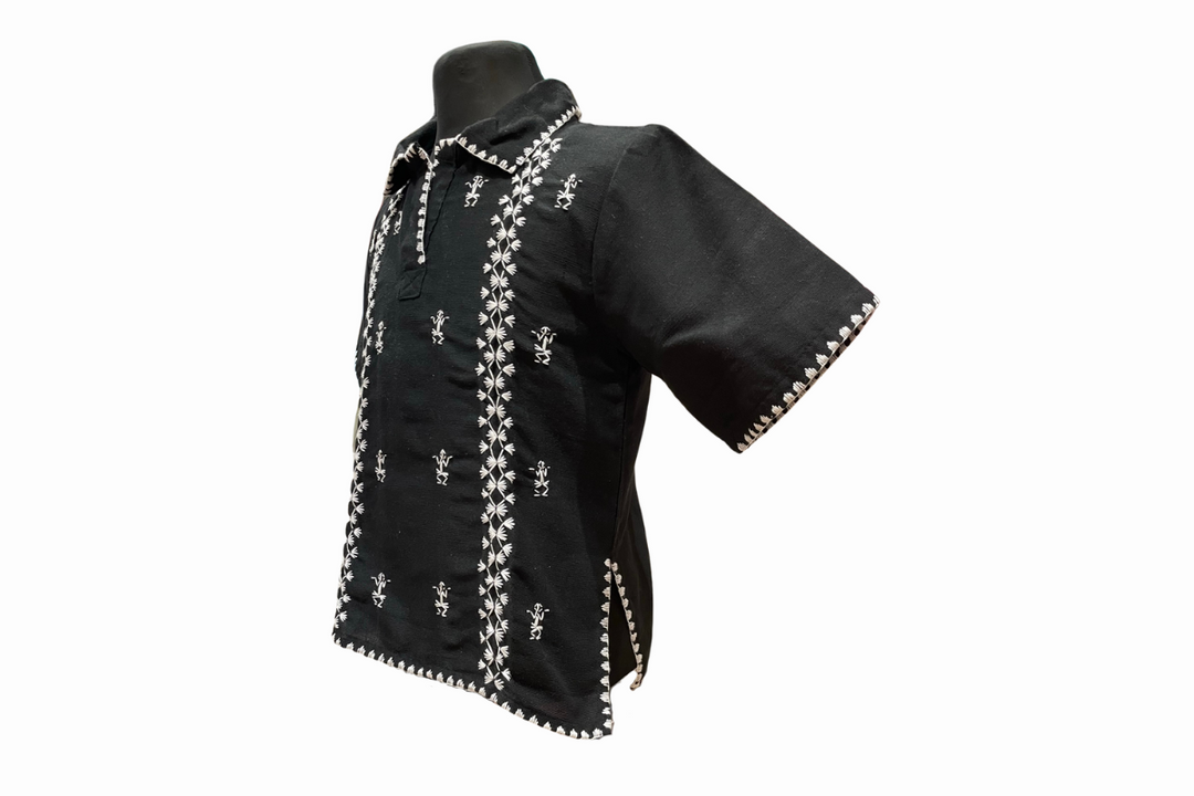 Women's Polo Blouse with Itneg Embroidery - Kantarines Weave