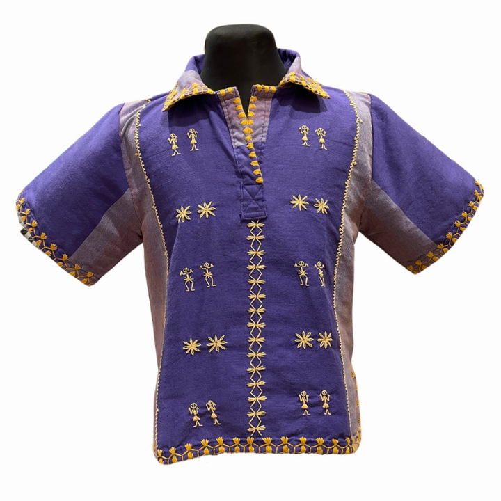 Women's Polo Blouse with Itneg Embroidery - Kantarines Weave