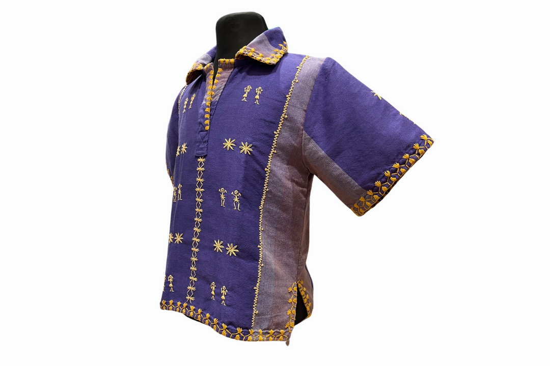 Women's Polo Blouse with Itneg Embroidery - Kantarines Weave