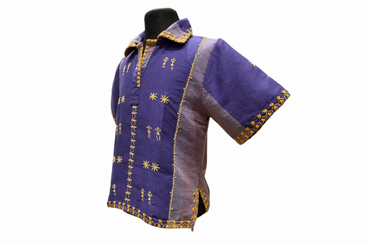 Women's Polo Blouse with Itneg Embroidery - Kantarines Weave