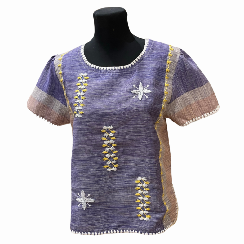Women's Polo Blouse with Itneg Embroidery - Kantarines Weave