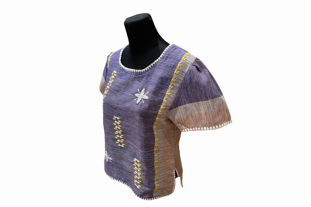 Women's Polo Blouse with Itneg Embroidery - Kantarines Weave