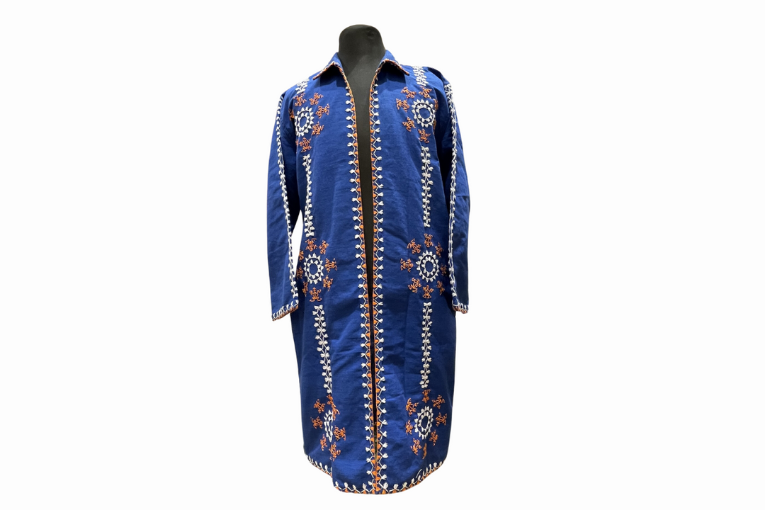 HeritageFinds Unisex Long Coat with Itneg Embroidery - Tiniri Weave