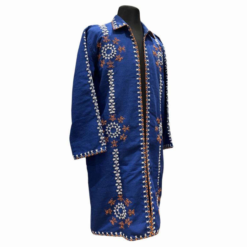 HeritageFinds Unisex Long Coat with Itneg Embroidery - Tiniri Weave