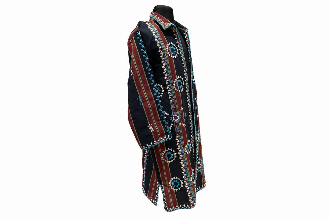 HeritageFinds Unisex Long Coat with Itneg Embroidery - Kantarines Weave