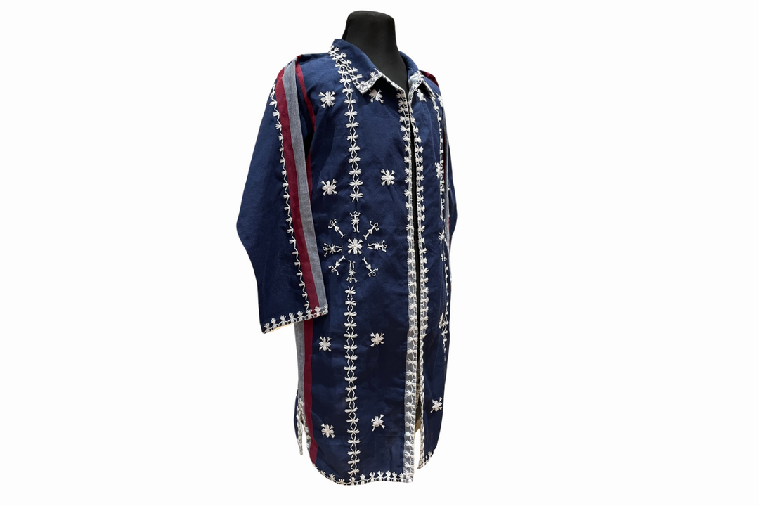 HeritageFinds Unisex Long Coat with Itneg Embroidery - Kantarines Weave