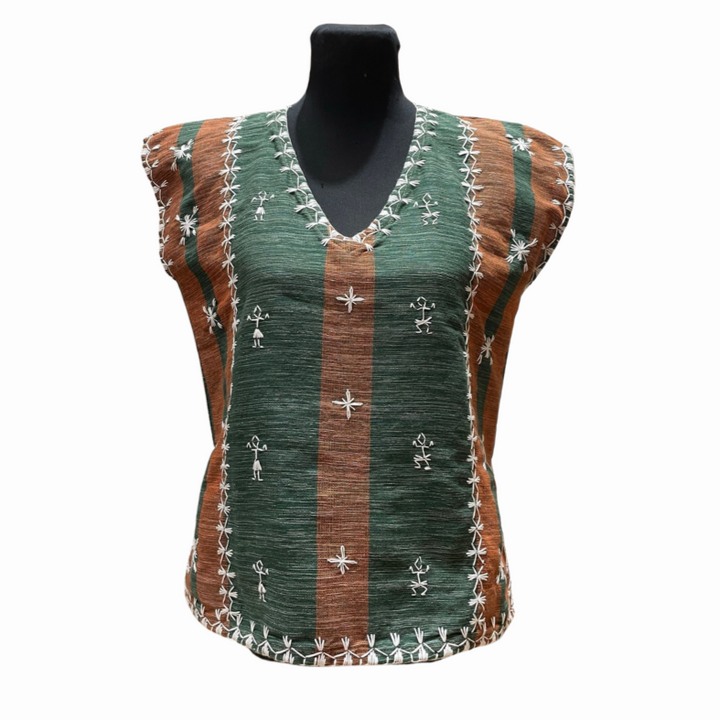 HeritageFinds Kaftan Blouse with Itneg Embroidery -  Tiniri Weave