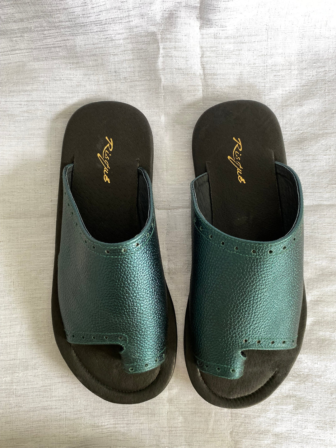 Risqué Designs Womens Genuine Leather Slides in Bluegreen