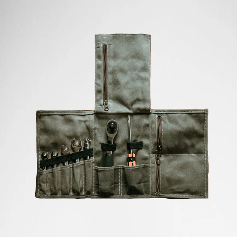 Gouache Moto Waxed Canvas Tool Roll Organizer