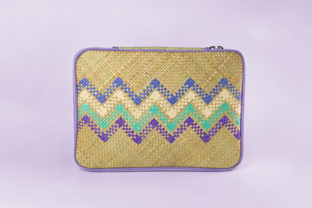 Woven Abre Tikog Grass Laptop Sleeve in Daluyan Lavender