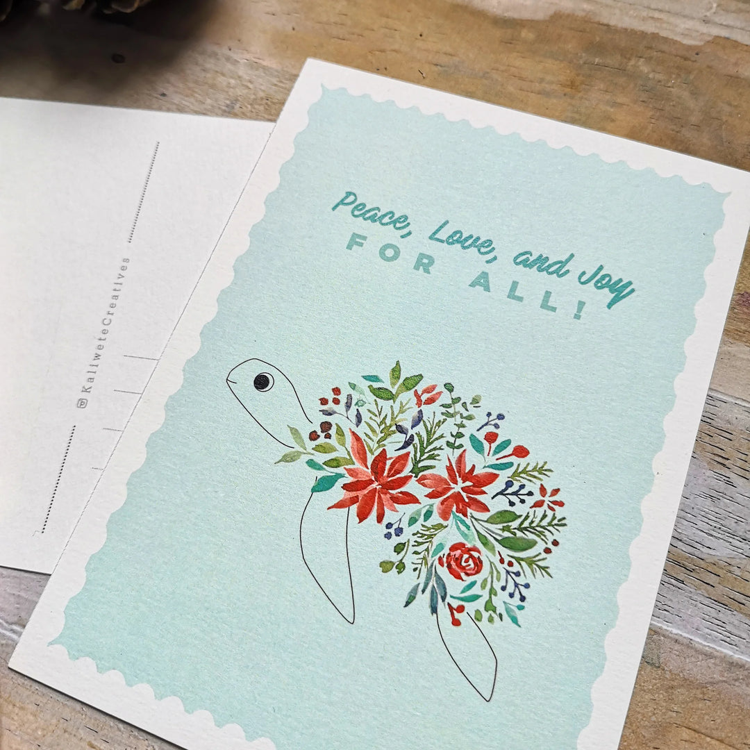 Kaliwete Creatives Peace Turtle Blue Christmas Postcard