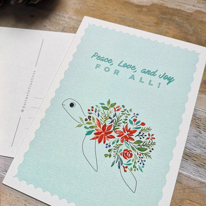 Kaliwete Creatives Peace Turtle Blue Christmas Postcard