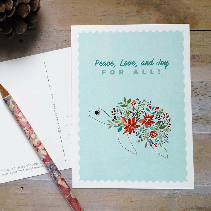 Kaliwete Creatives Peace Turtle Blue Christmas Postcard