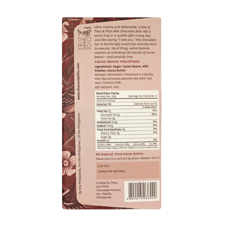 Theo and Philo Chocolates 44% Milk Chocolate Bar