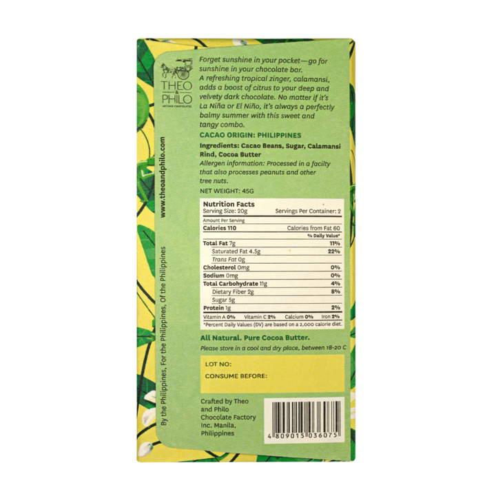 Theo and Philo Chocolates 65% Dark Chocolate with Calamansi Bar