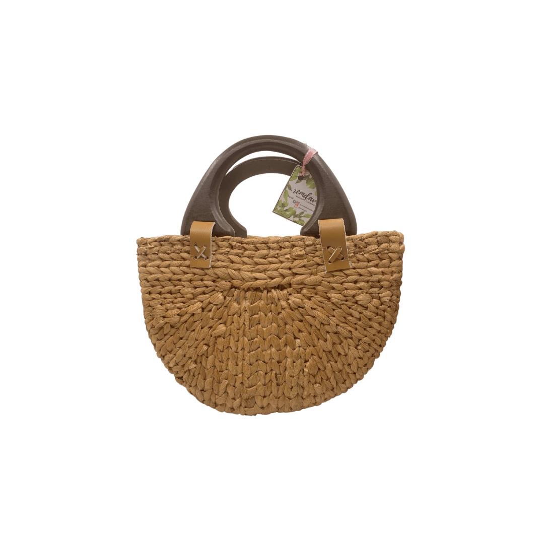 Remdavies Handwoven Water Hyacinth Halfmoon Bag with Wooden Handle