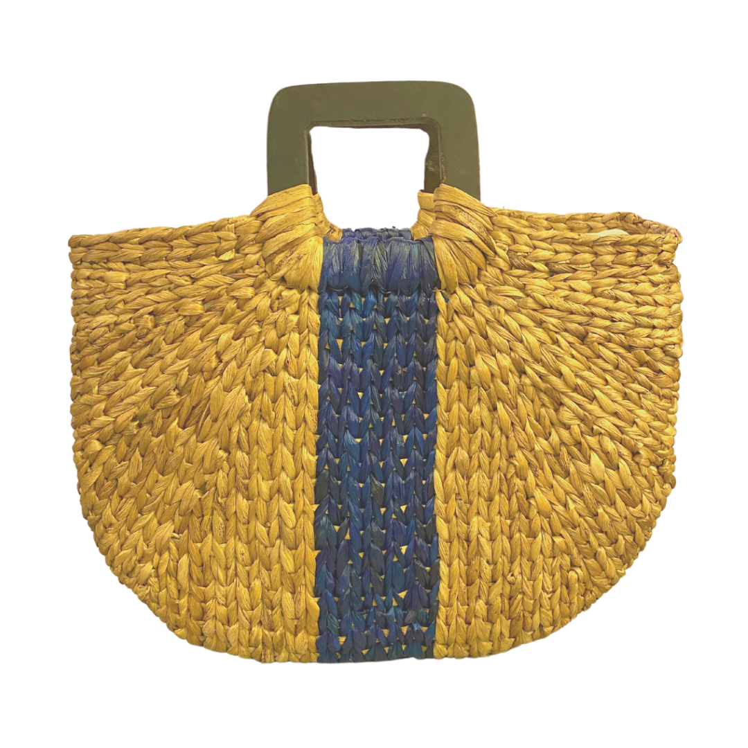 Remdavies Handwoven Water Hyacinth Halfmoon Bag with Wooden Handle