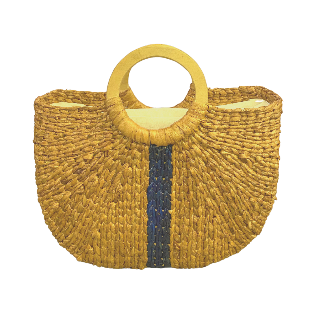 Remdavies Handwoven Water Hyacinth Halfmoon Bag with Wooden Handle