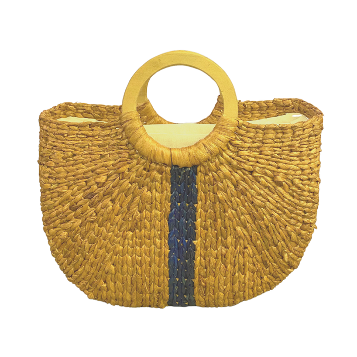 Remdavies Handwoven Water Hyacinth Halfmoon Bag with Wooden Handle