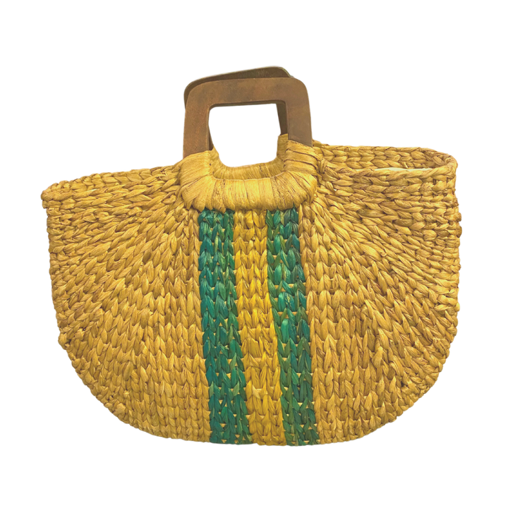 Remdavies Handwoven Water Hyacinth Halfmoon Bag with Wooden Handle