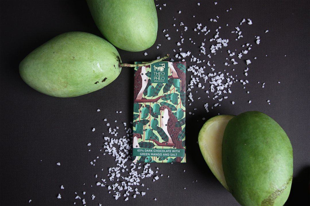 Theo and Philo Chocolates 65% Dark Chocolate with Green Mango and Sea Salt Bar