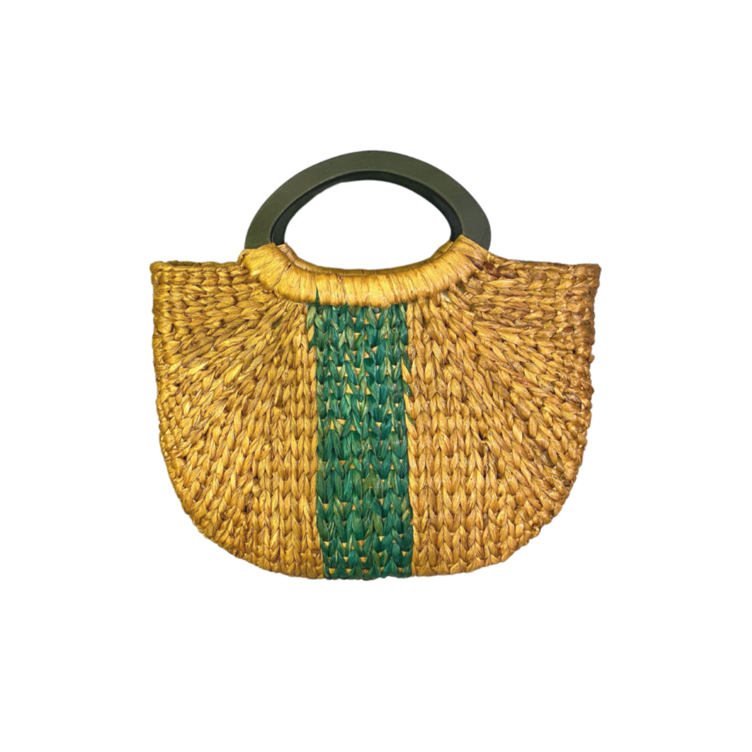 Remdavies Handwoven Water Hyacinth Halfmoon Bag with Wooden Handle