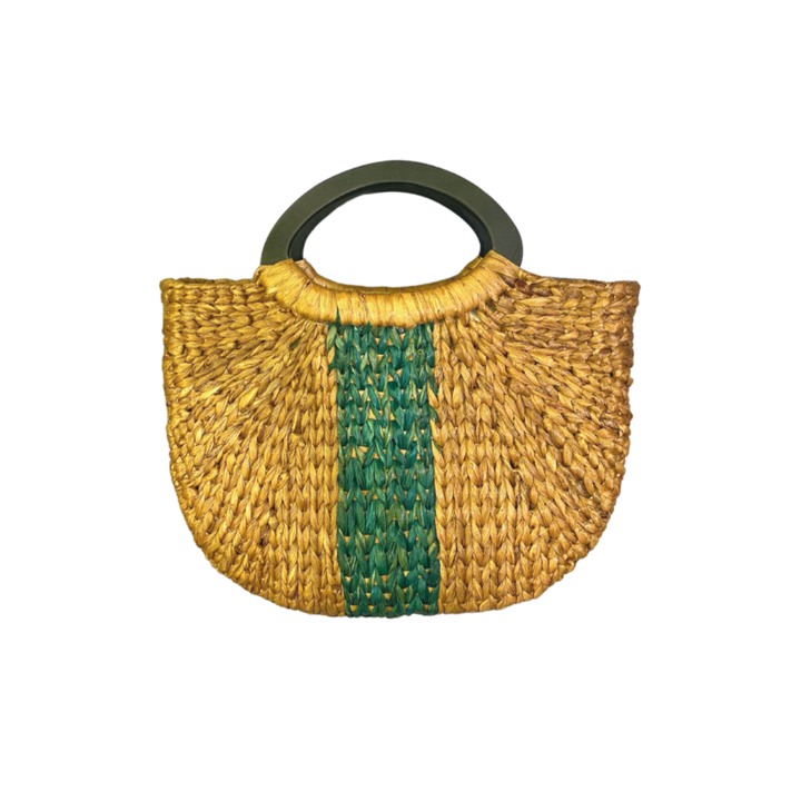 Remdavies Handwoven Water Hyacinth Halfmoon Bag with Wooden Handle