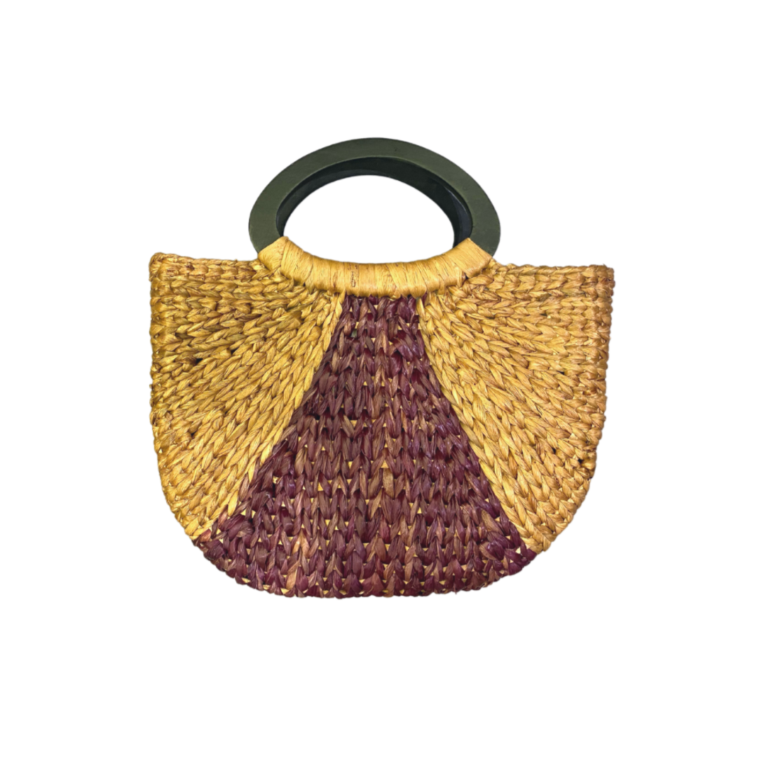 Remdavies Handwoven Water Hyacinth Halfmoon Bag with Wooden Handle