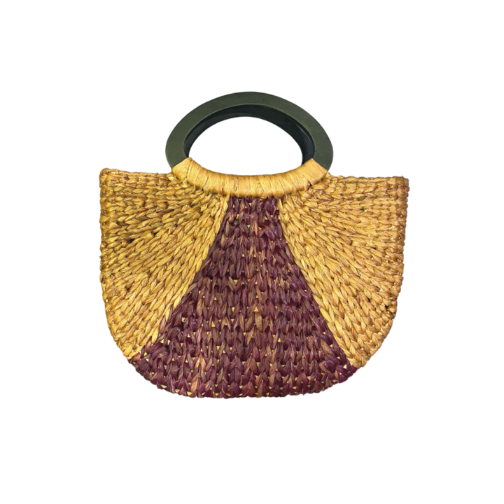 Remdavies Handwoven Water Hyacinth Halfmoon Bag with Wooden Handle