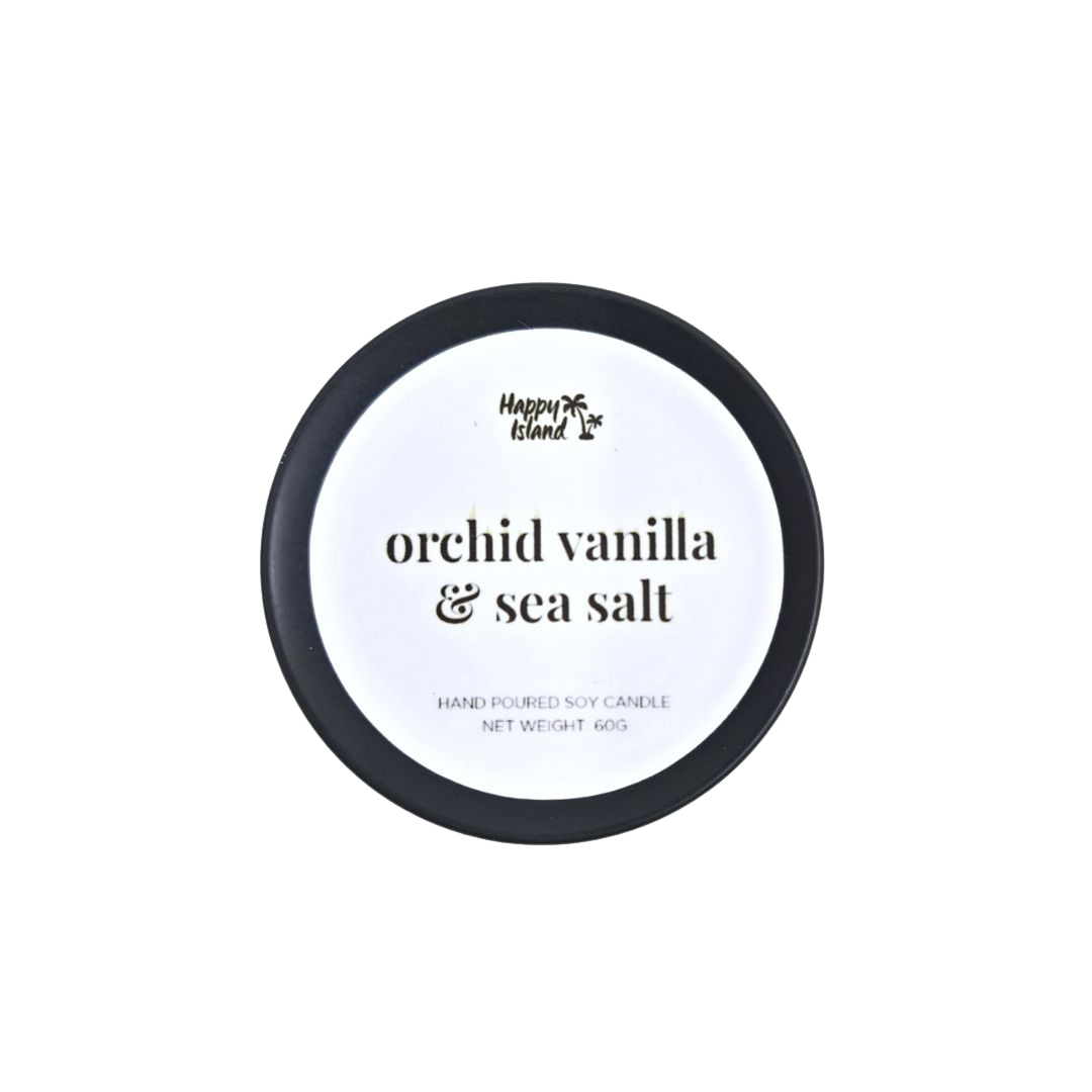 Happy Island Hand-Poured Soy Candle in Orchid Vanilla and Sea Salt