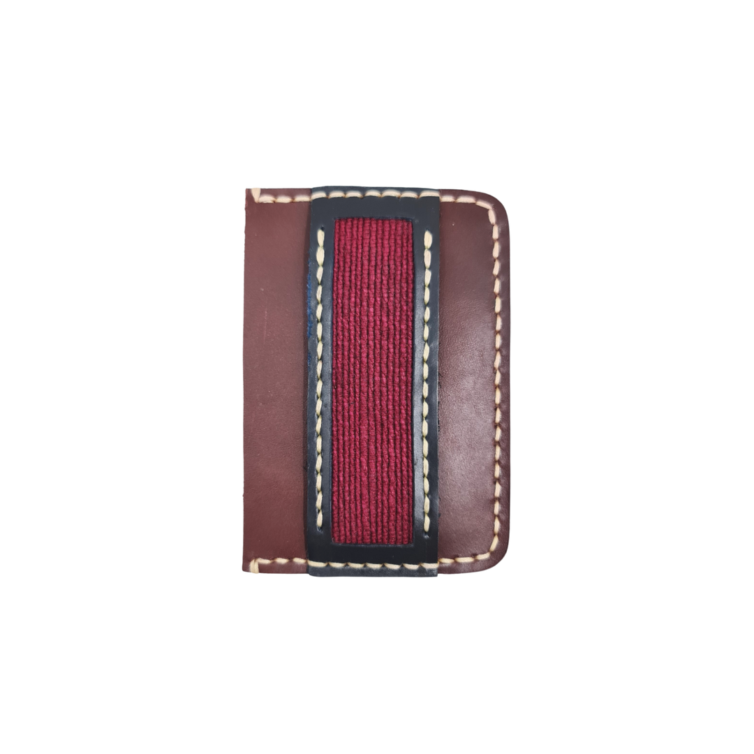 Obrano Short Leather and Heritage Weaves Minimalist Wallet