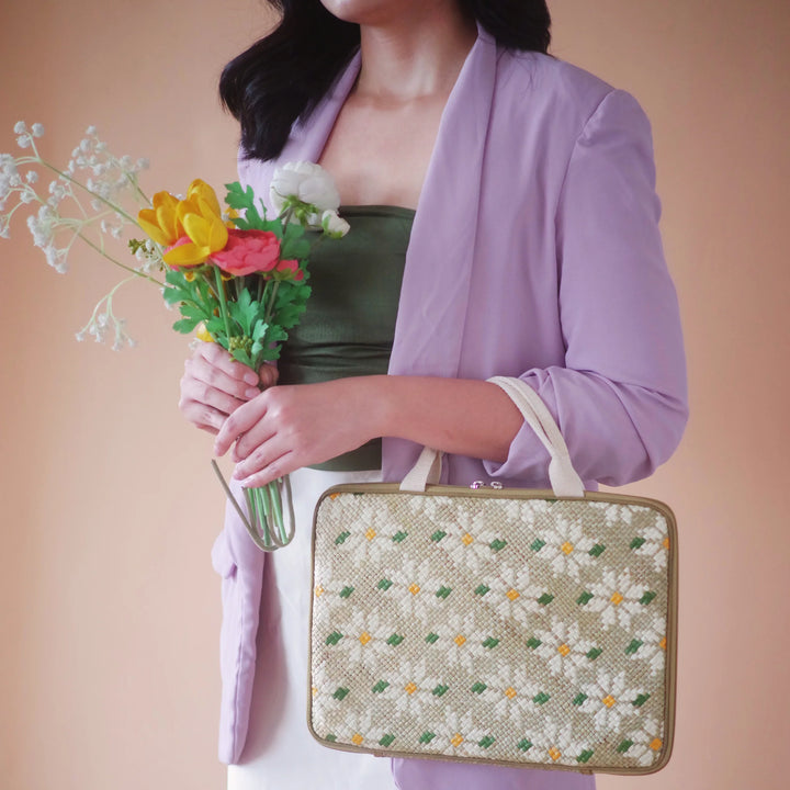 Woven Abre Sampaguita Tikog Grass Laptop Sleeve with Handle