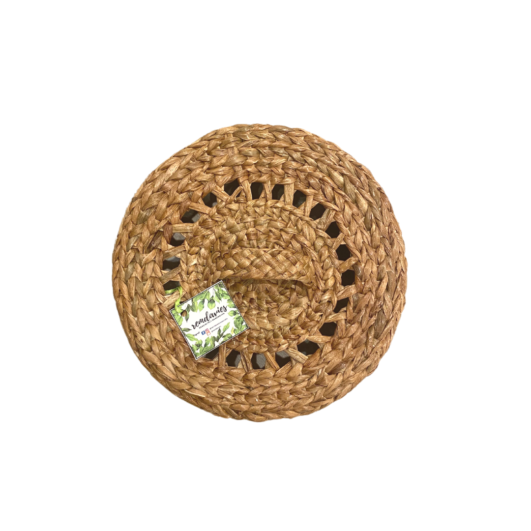 Remdavies Handwoven Water Hyacinth Round Tray with Lid and Cloth Lining