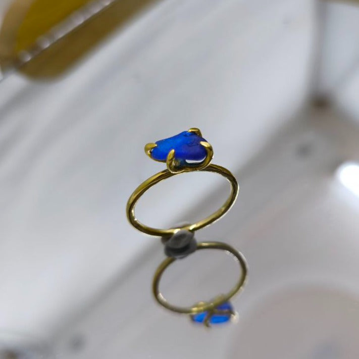 Reef Picks Gold Plated in Sterling Silver Cobalt Blue Sea Glass Ring