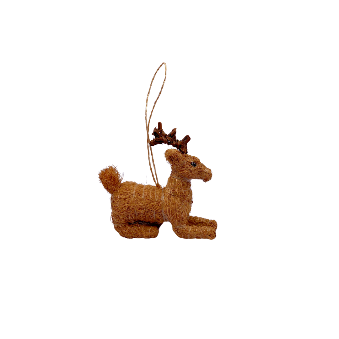 Coco Coir Woven Reindeer Ornament