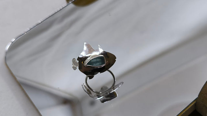 Reef Picks Sterling Silver & Sea Glass Odonus Triggerfish Adjustable Ring