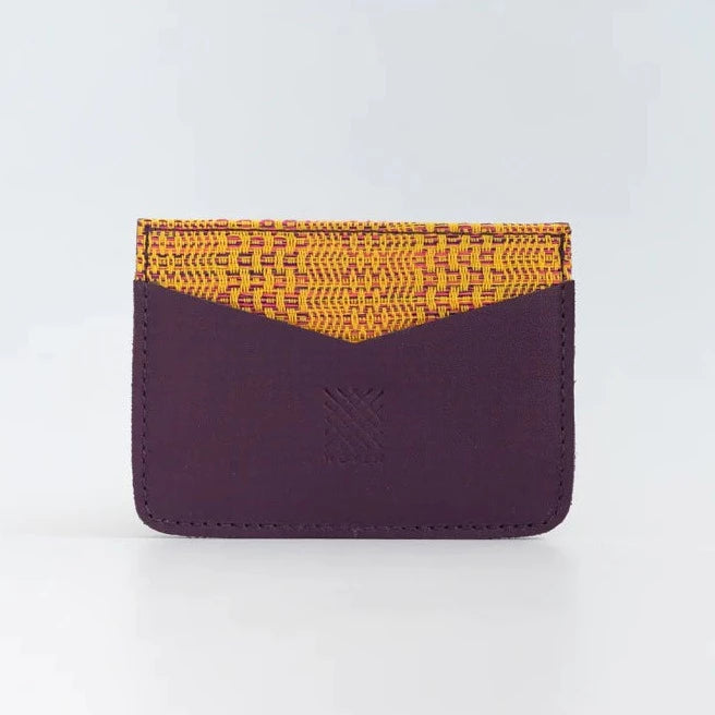 Woven Card Holder - Plum Leather