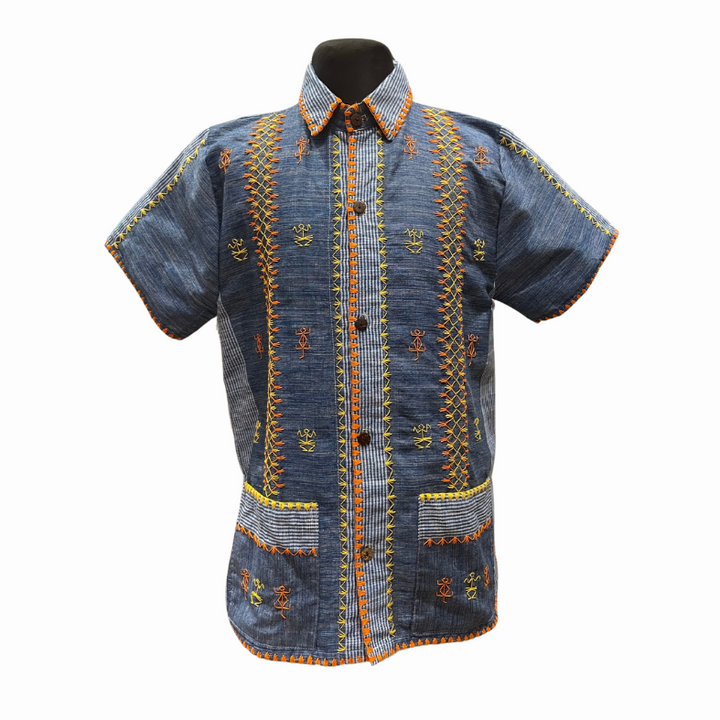 HeritageFinds Tiniri Weave Men's Polo with Itneg Embroidery