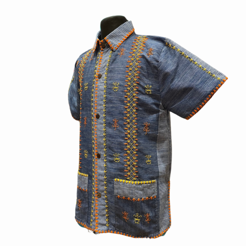 HeritageFinds Tiniri Weave Men's Polo with Itneg Embroidery