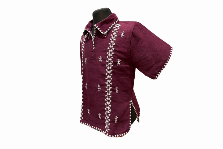 HeritageFinds Kantarines Weave Polo Blouse with Itneg Embroidery