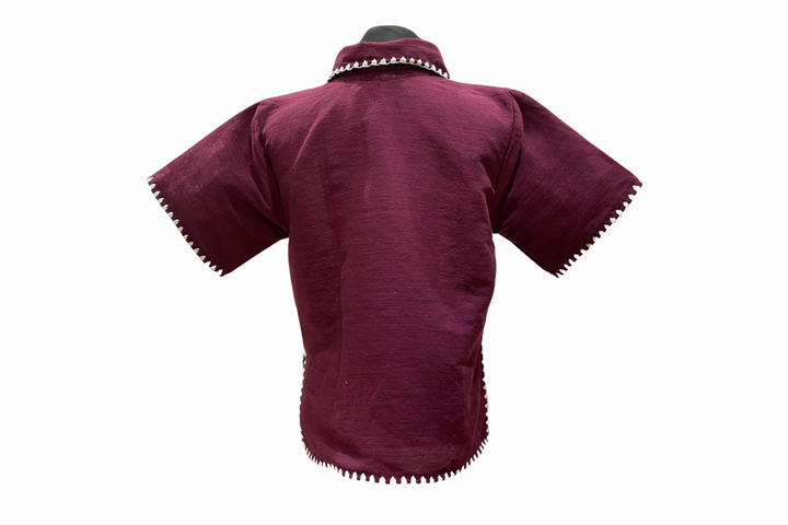 HeritageFinds Kantarines Weave Polo Blouse with Itneg Embroidery