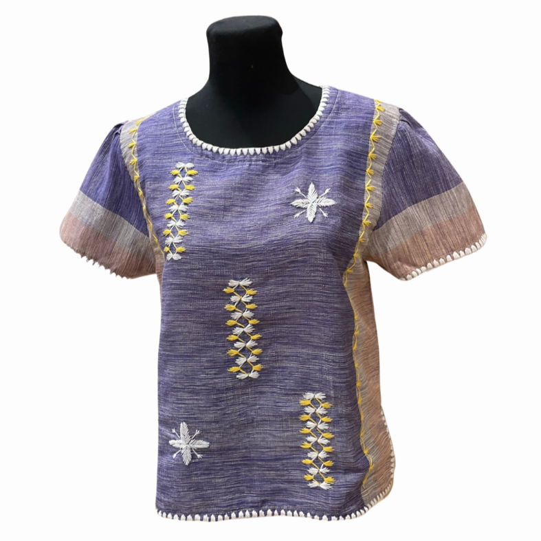 HeritageFinds Kantarines Weave Polo Blouse with Itneg Embroidery