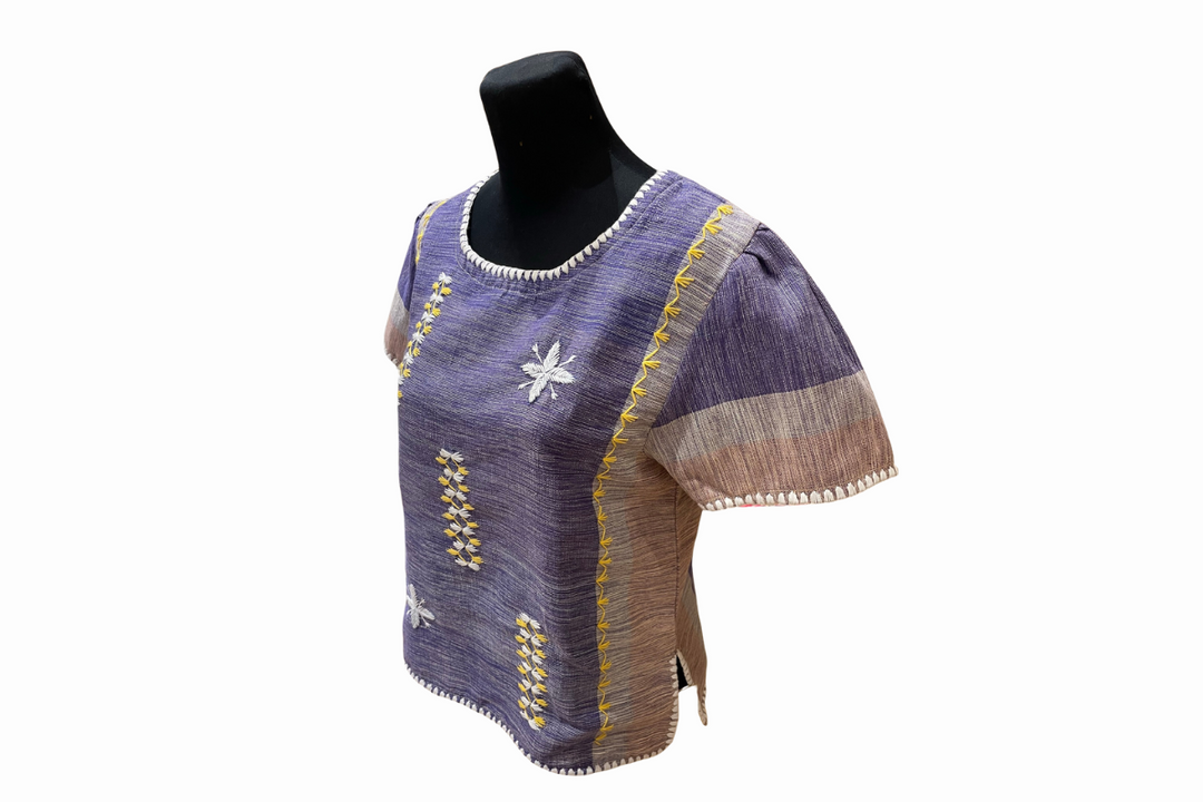 HeritageFinds Kantarines Weave Polo Blouse with Itneg Embroidery